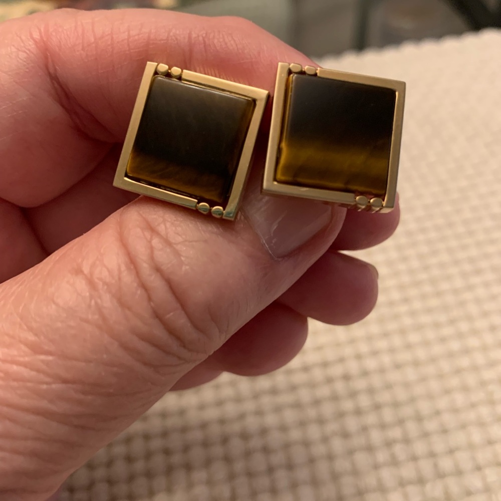 Vintage Pierre Cardin tiger’s eye gold tone cuff links
